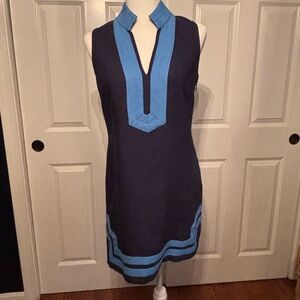 Sail to Sable 100% linen midi dress in blue; Size M